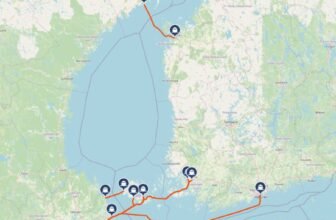 Karte mit Fähre von Schweden nach Finnland