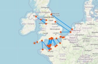 karte mit fähre von Deutschland nach England