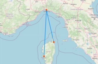 Karte mit fähre von Genua nach Korsika