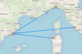 Karte mit Fähre von Italien nach Spanien