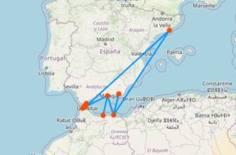 Karte mit Fähre von Spanien nach Marokko