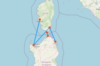 Karte mit route Korsika Sardinien
