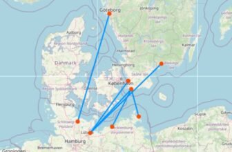 Karte mit Fähre nach Schweden von Deutschland