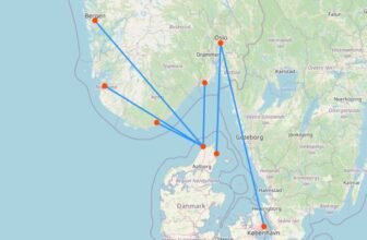 Karte mit Fähre von Danemark nach Norwegen