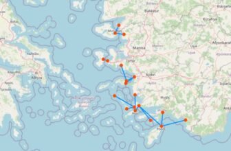 Karte mit Fähre von Griechenland nach Turkei