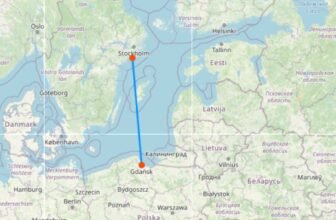 Karte mit Fähre von Danzig nach Stockholm