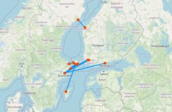 Kart mit Fähre von Schweden nach Finnland