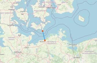 Karte mit Fähre von Rostock nach Gedser