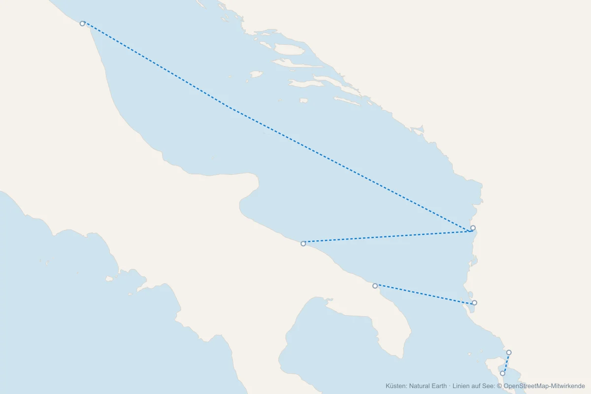 Karte mit allen Fähren nach Albanien