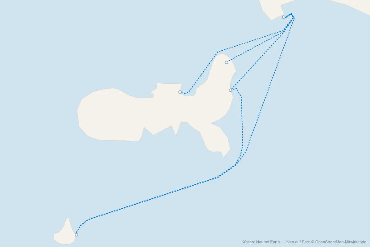 Karte mit allen Fähren nach Elba