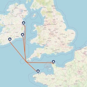 Karte der Fährroute Frankreich-Irland