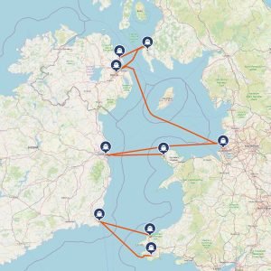 Karte der Fährverbindungen England-Irland